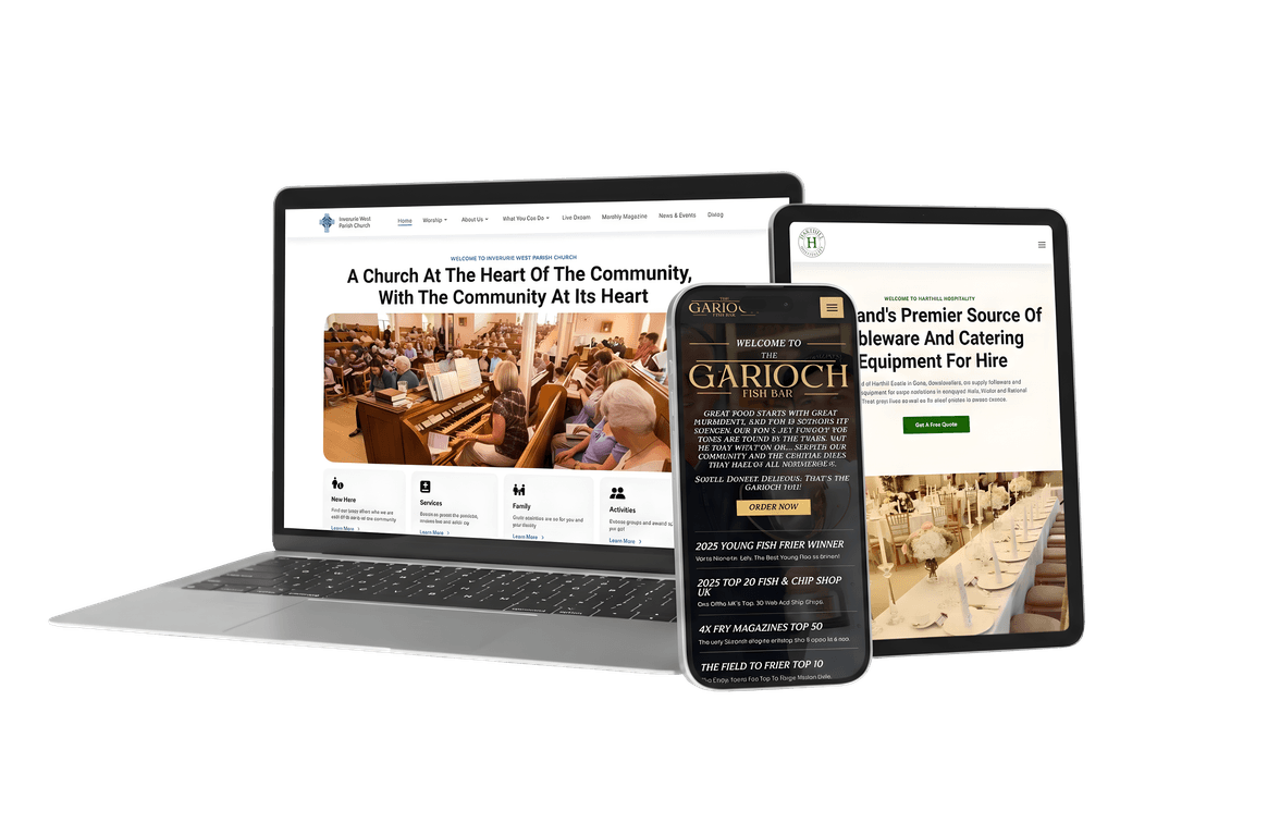 Aberdeen Marketing Agency - sample client website shown on desktop, tablet and mobile devices